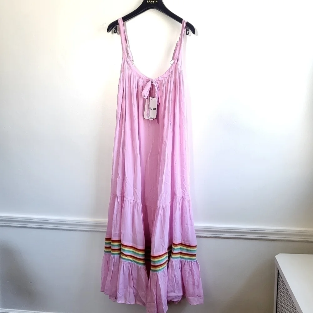 New Pitusa Silky Tie Keyhole Sleeveless Candy Pink Swim Cover-Up Dress NWT